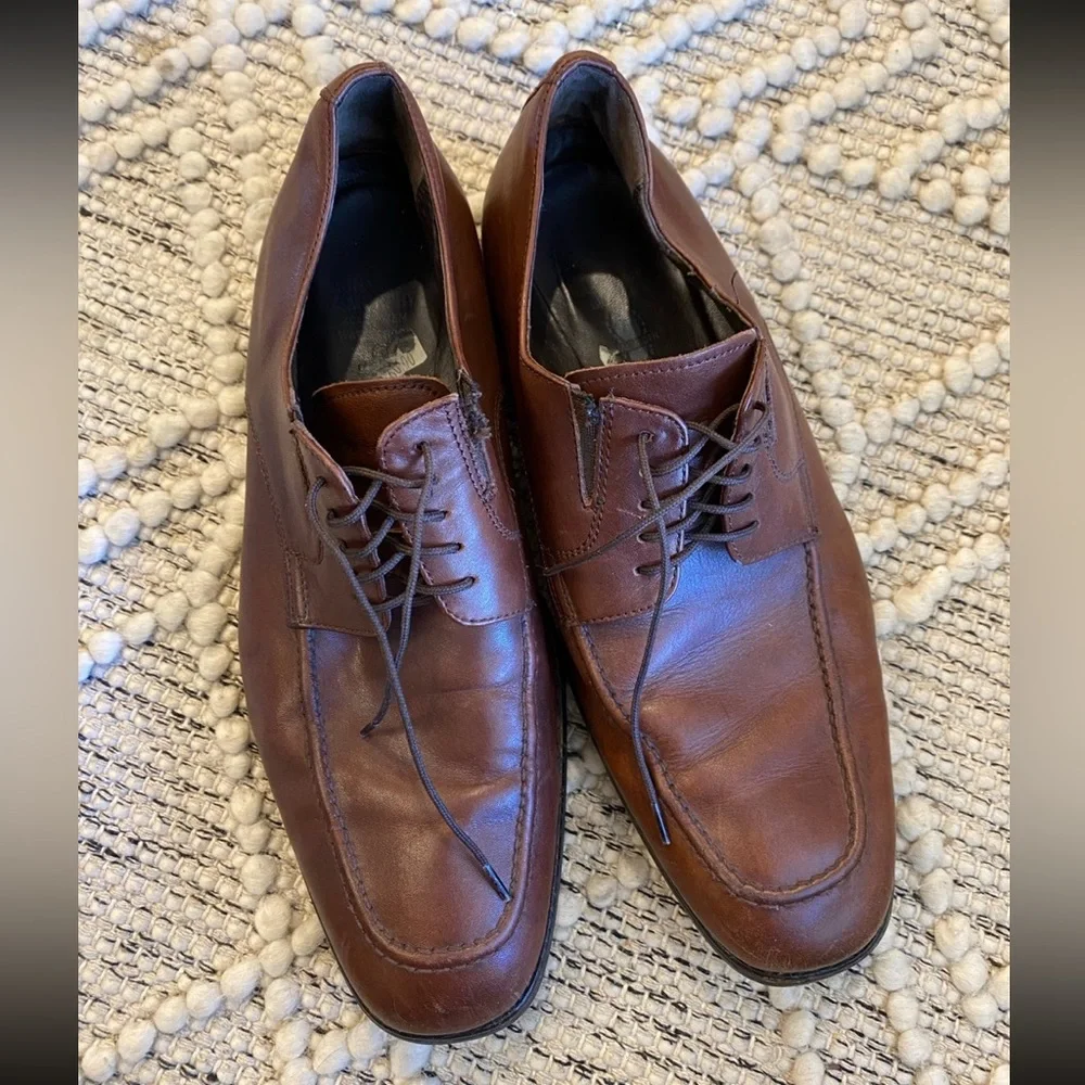 Men's Sz 10 JOHNSTON & MURPHY Lace up Oxford Shoes Brown Dark Mahogany‎ Color